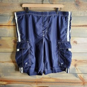 OP mens swim trunks, blue/white